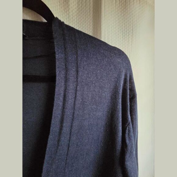 Uniqlo Duster Long Cardigan Women's Small Linen Lightweight Pockets Navy Blue - Picture 4 of 8